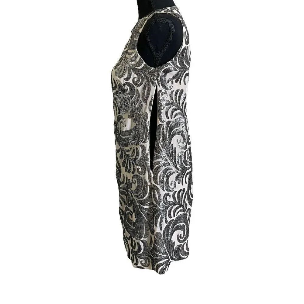 Cache Silver Sequins Sleeveless Cocktail Shift Dress Size Small - Picture 4 of 7
